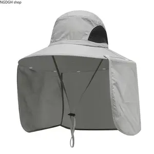 Wide Brim Sun Hat Neck Flap UV Protection - Trendy Gray Breathable Mesh Legionnaire Bucket Cap with Adjustable Drawstring, Lightweight Quick Dry Comfortable Design Perfect for Beach Vacation Hiking Fishing & Summer Outdoor Adventures