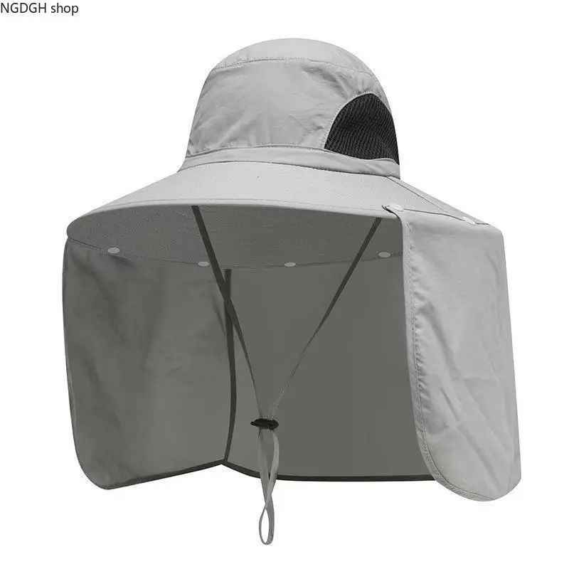 Wide Brim Sun Hat Neck Flap UV Protection - Trendy Gray Breathable Mesh Legionnaire Bucket Cap with Adjustable Drawstring, Lightweight Quick Dry Comfortable Design Perfect for Beach Vacation Hiking Fishing & Summer Outdoor Adventures