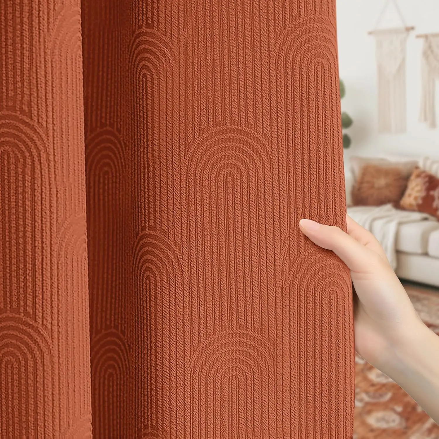 Burnt Orange Boho Blackout Curtains for Bedroom 52W*84L| Terracotta Vintage Farmhouse Mid Century Rustic Black Out Drapes Rustic Patterned