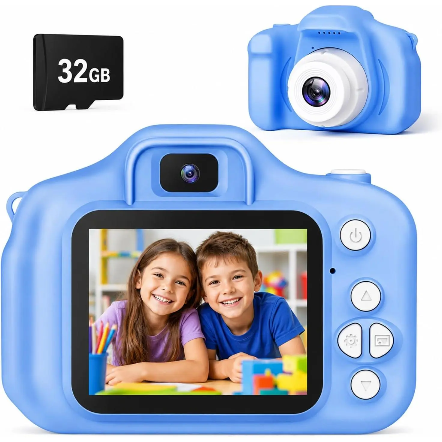 Kids Camera for Boys Girls Age 3-10, 1080P HD Toddler Digital Camera with 32GB SD Card, Shockproof Toy Camera with Video, Frames & Filters, Birthday for Kids Blue