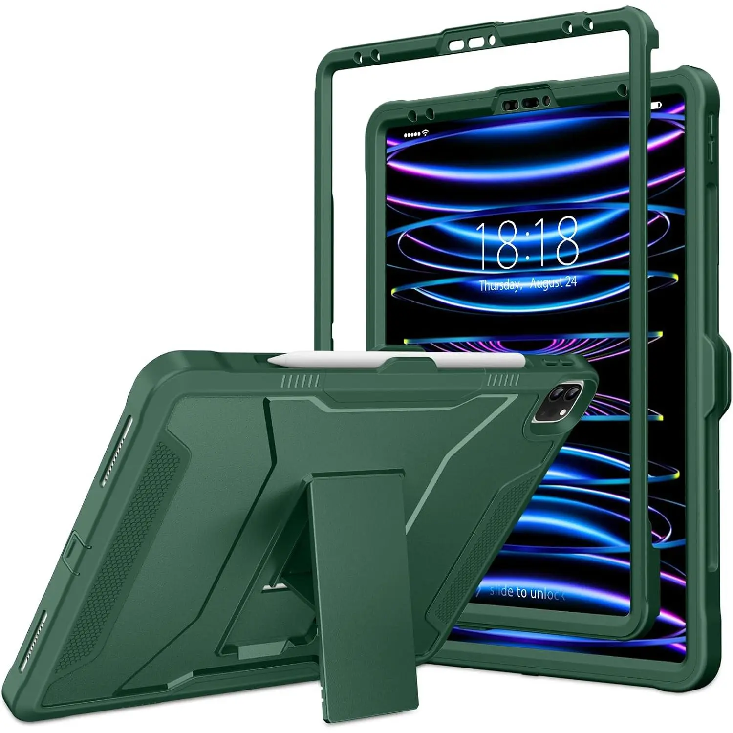 for iPad Pro 12.9 6th / 5th / 4th / 3rd Generation Case 2022/2021/2020/2018 with -in Kickstand, Protective Rugged Shockproof Cover for iPad Pro 13/12.9 Inch, Green