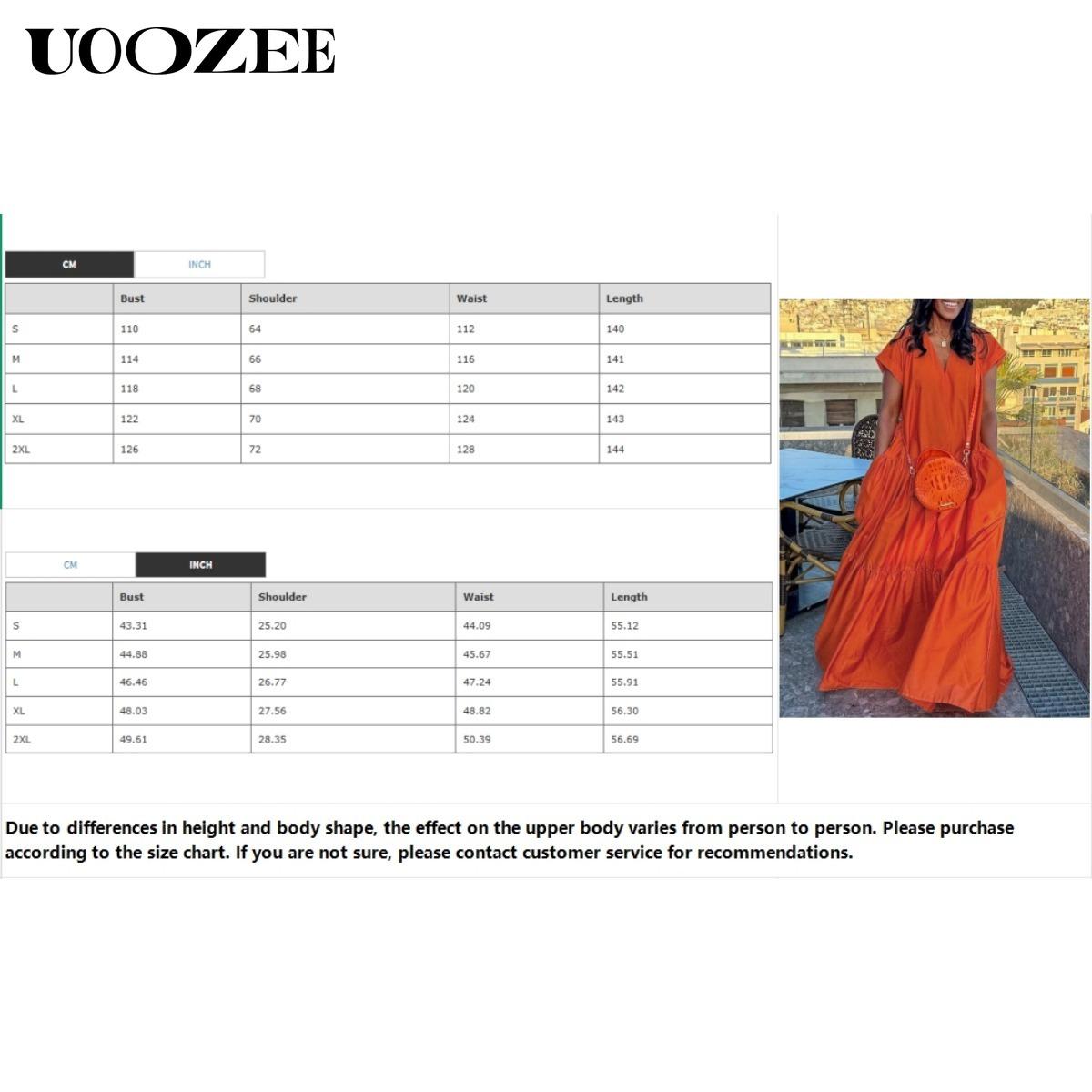 UOOZEE Women's Bright Chic Loose Short Sleeve Pleated Pocket Solid Color Slit V-Neck Maxi Dress Summer Casual Basic Cotton Blend Machine Washable Holiday Dress Womenswear Minimalist (Size is one size larger, it is recommended to order one size smaller)