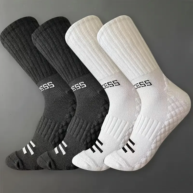 4 Pairs Black And White Athletic Socks Men Women Bubble Sole Breathable Socks Students Running Basketball Football Socks Fitness Mid-Calf Socks Couple Casual Socks Outdoor Socks