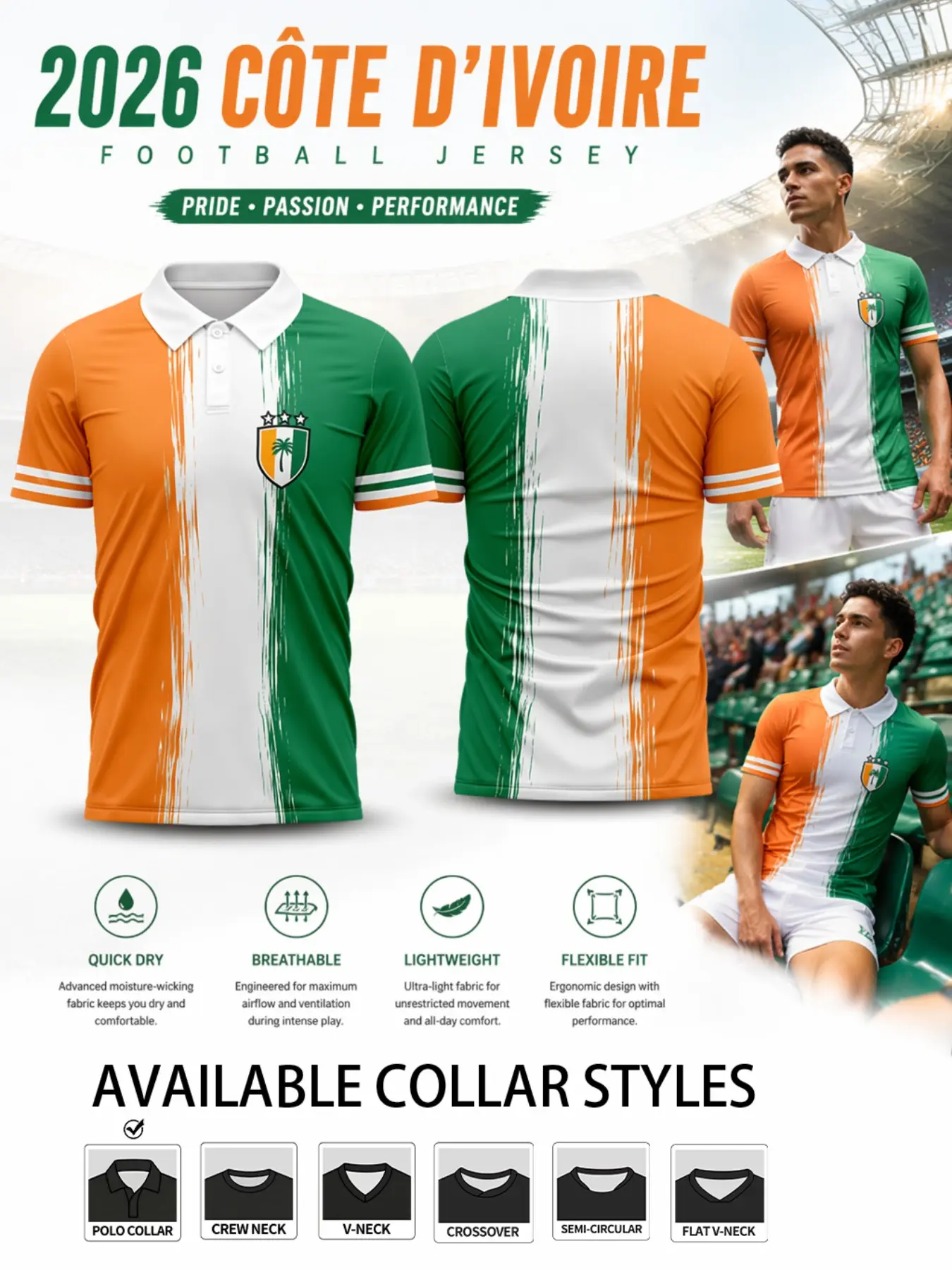 2026 Ivory Coast Football Jersey, Short Sleeve High Performance Top, Quick-Dry Breathable, Ideal for Matches & Training