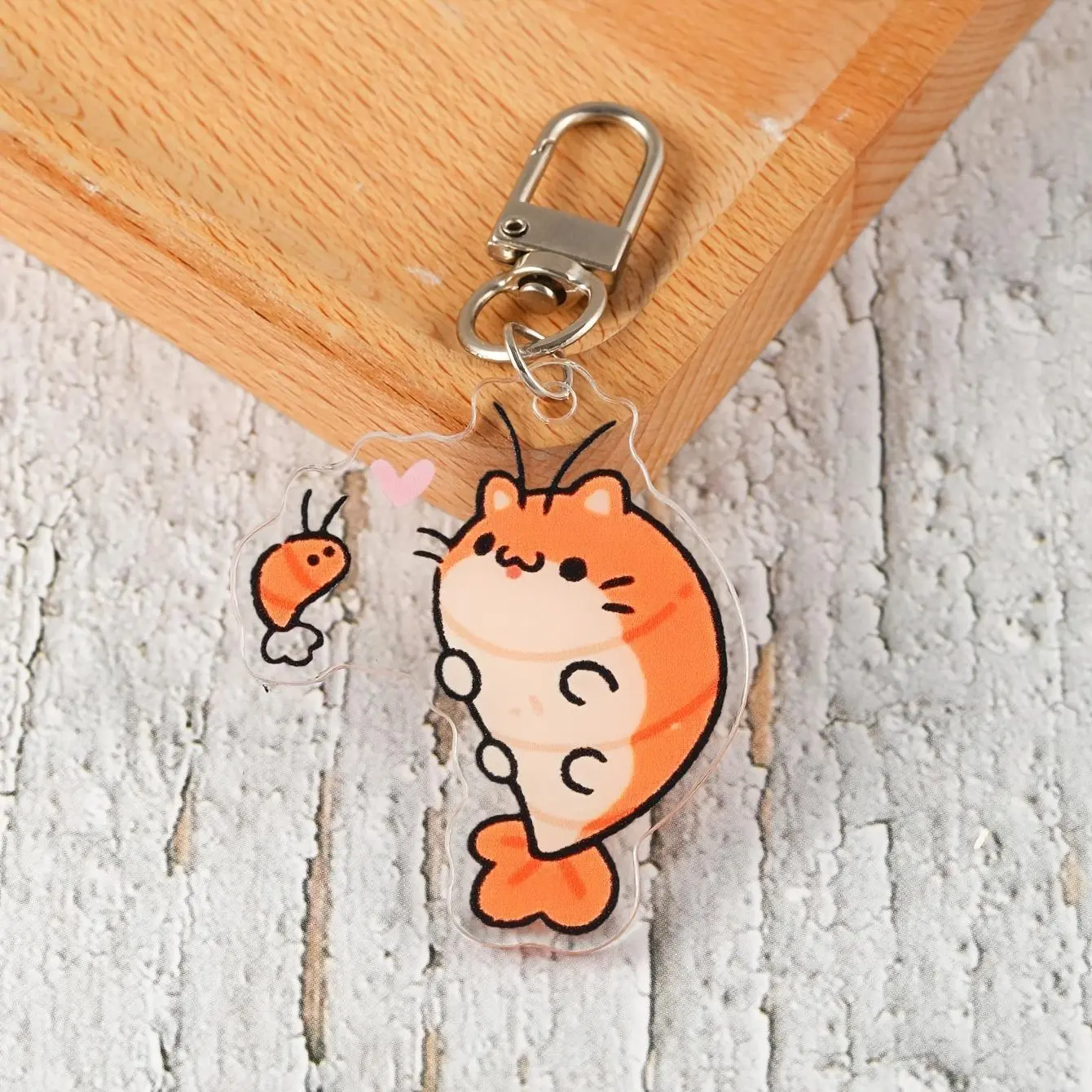 [2D Flat] [2D Flat] Adorable Shrimp Cat Acrylic Keychain, Perfect As a Bag Charm Or Backpack Pendant, Ideal Gifts for Friends, Bag Charm Keychains, Chain-Attached Keychains