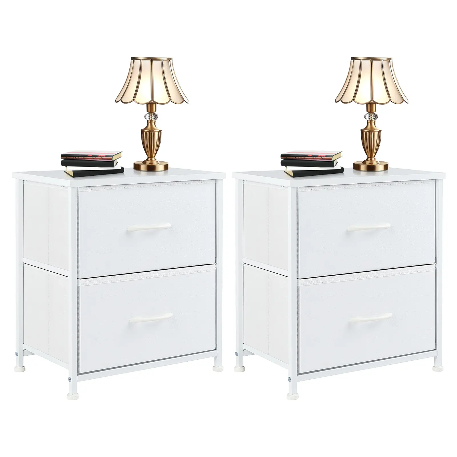 Set of 2 Nightstands with 2 Fabric Drawers, Modern Bedside End Tables with Adjustable Feet, Removable Storage Dressers for Bedroom