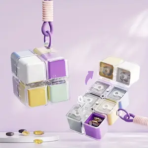 A Pill Organizer with a Lanyard, Featuring Color-Coded Compartments And a Transparent Lid, Stackable for Storing Medications, Suitable for Travel, Home, And Work, Pills Organizer Travel, Weekly Pills Organizer