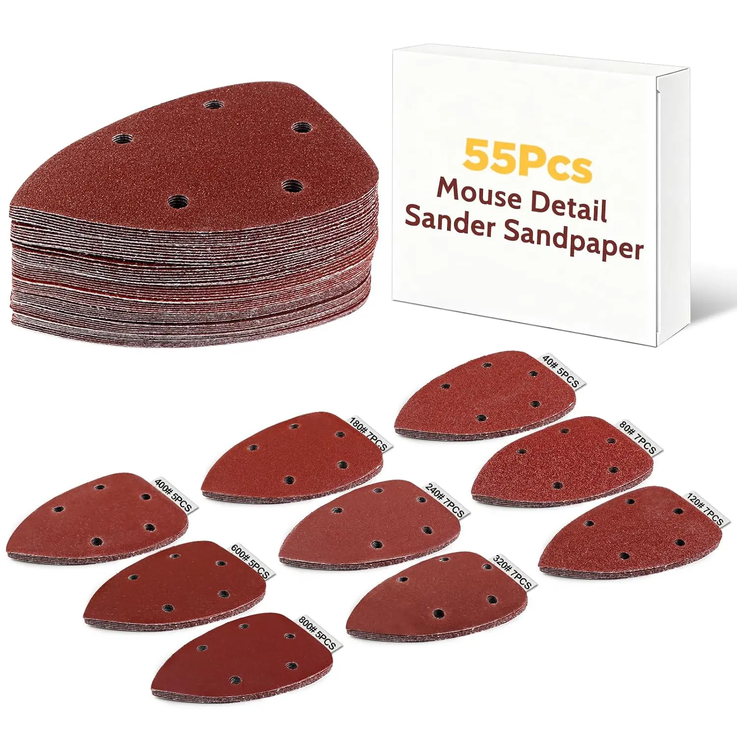 55 count  Detail Sander Sandpaper, 9 Grits Triangle Sanding Pads | Professional 40-800 Grits   Detail Sander Pads for Sanding & Polishing