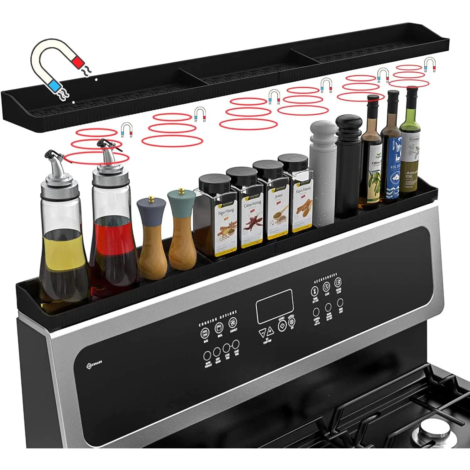 Stove Top Shelf 30 Inch -  Material  Shelf for Stove -Black | 3 Functional Partitions,Heat Resistant Kitchen  Rack Organizer