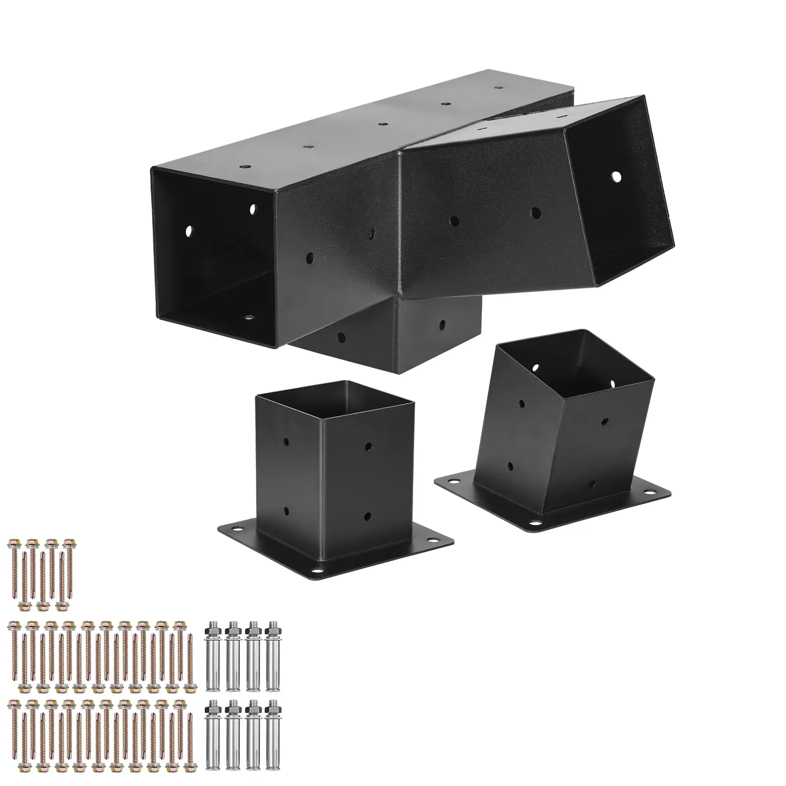 Pergola Kit, 4x4 Inch 4-Way Slanted Bracket for 3.5x3.5 Inch Wood Beams in Actual Size, Carbon Steel Pergola Bracket with Post Base and Wall Mount Base, for Outdoor Pergolas, Gazebos, Sheds