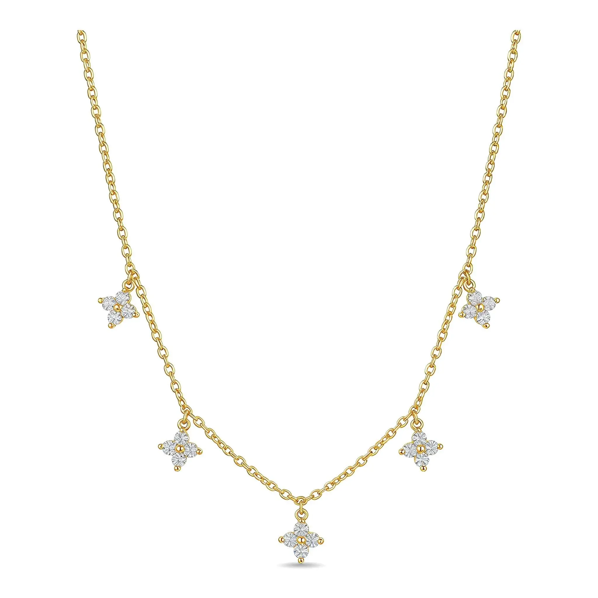 Dainty Flower Choker Sparkles With Golden Zircon Gems Tiny Charm Pendants For Women Everyday Elegance Or Special Occasions Lightweight Gold Plated Necklace Adds Whimsical Glow To Your Neckline Perfect Birthday Anniversary Gift, Alloy, Flower Sparkle