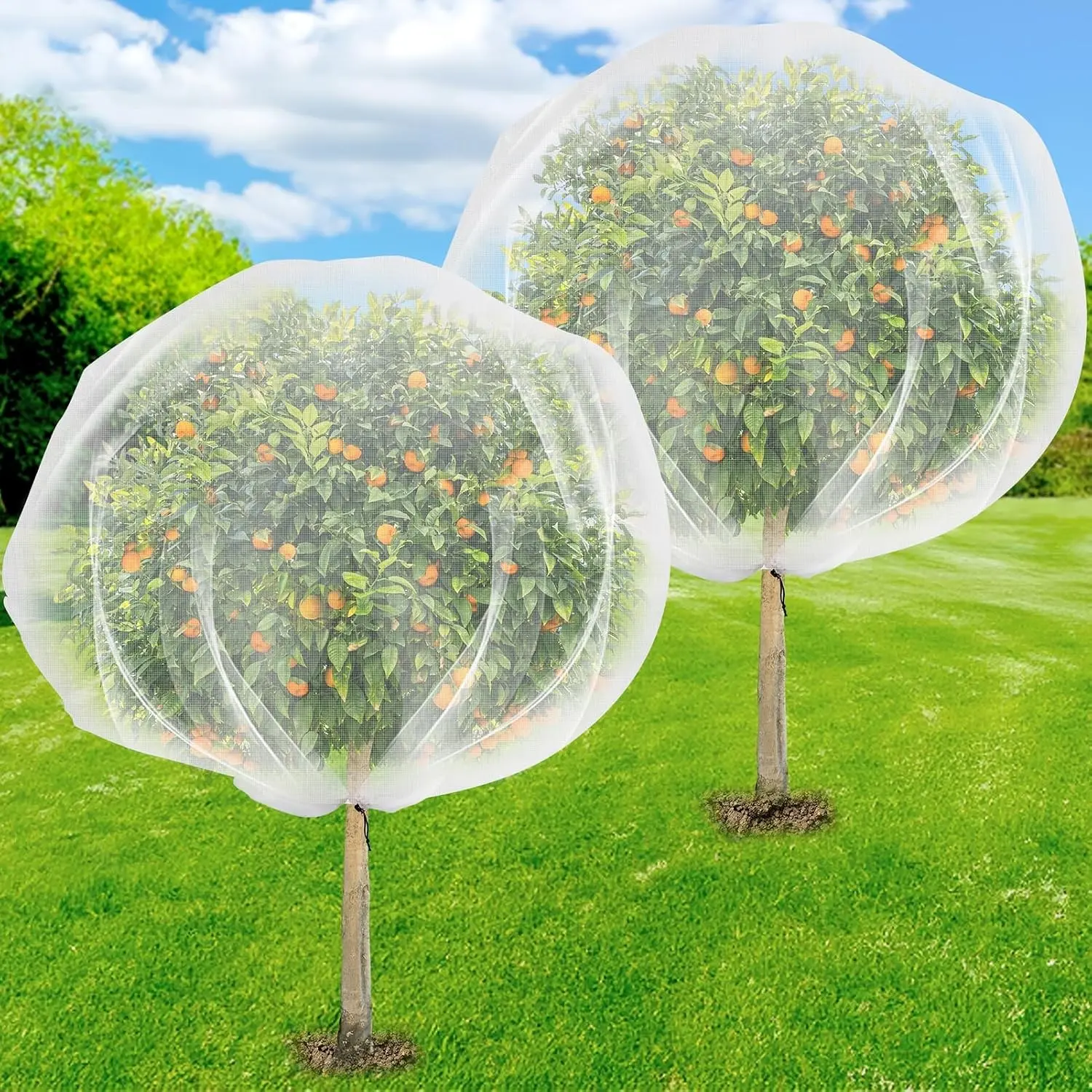 2PCS Fruit Tree Netting with Drawstring, 7 x 6ft Ultra-Fine Mesh Garden Insect & Bird Protection Cover, Breathable Reusable Tree Netting for Citrus, Apple, Peach & Shrubs