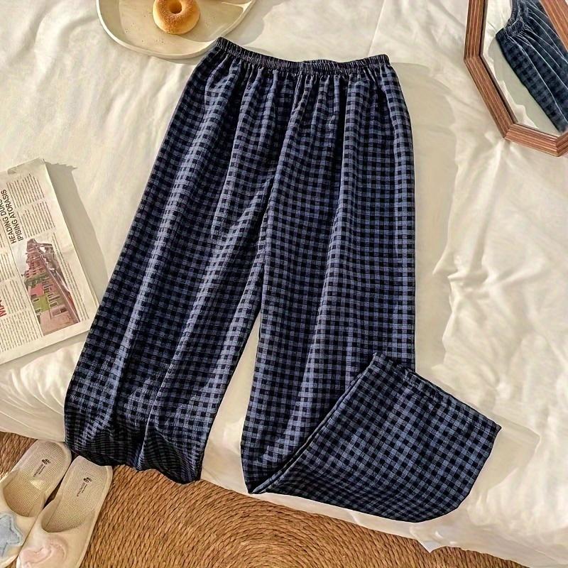 Women's Casual High-Waisted Plaid Loose Wide-Leg Pants, Sports & Outdoor Jogger Clothes