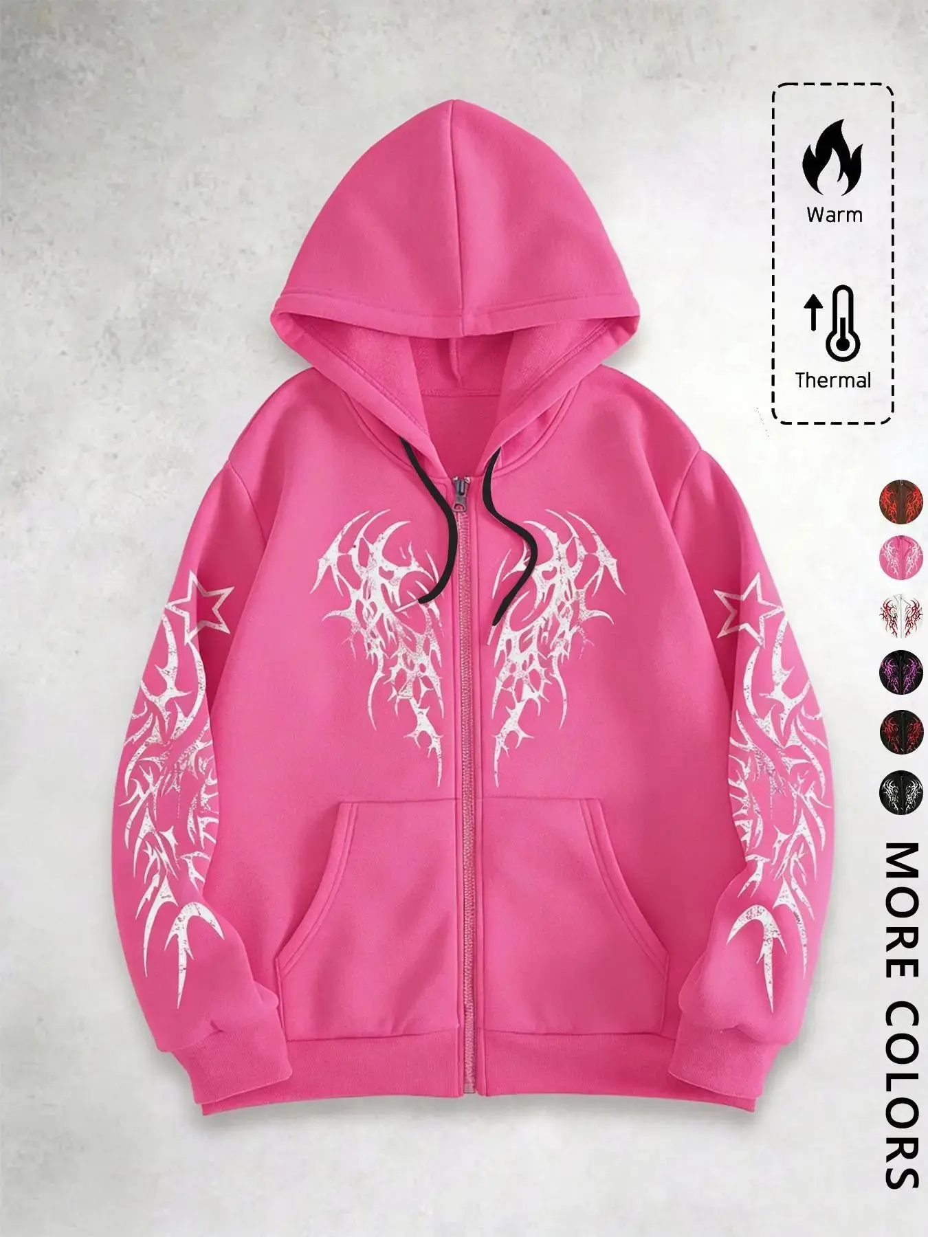 Trendy Chest Dual Asymmetrical Totem Design Sweatshirt, Sleeve Continuous Tattoo Pattern, Fleece Lined Warmth, Unisex Casual Fall Winter Wear
