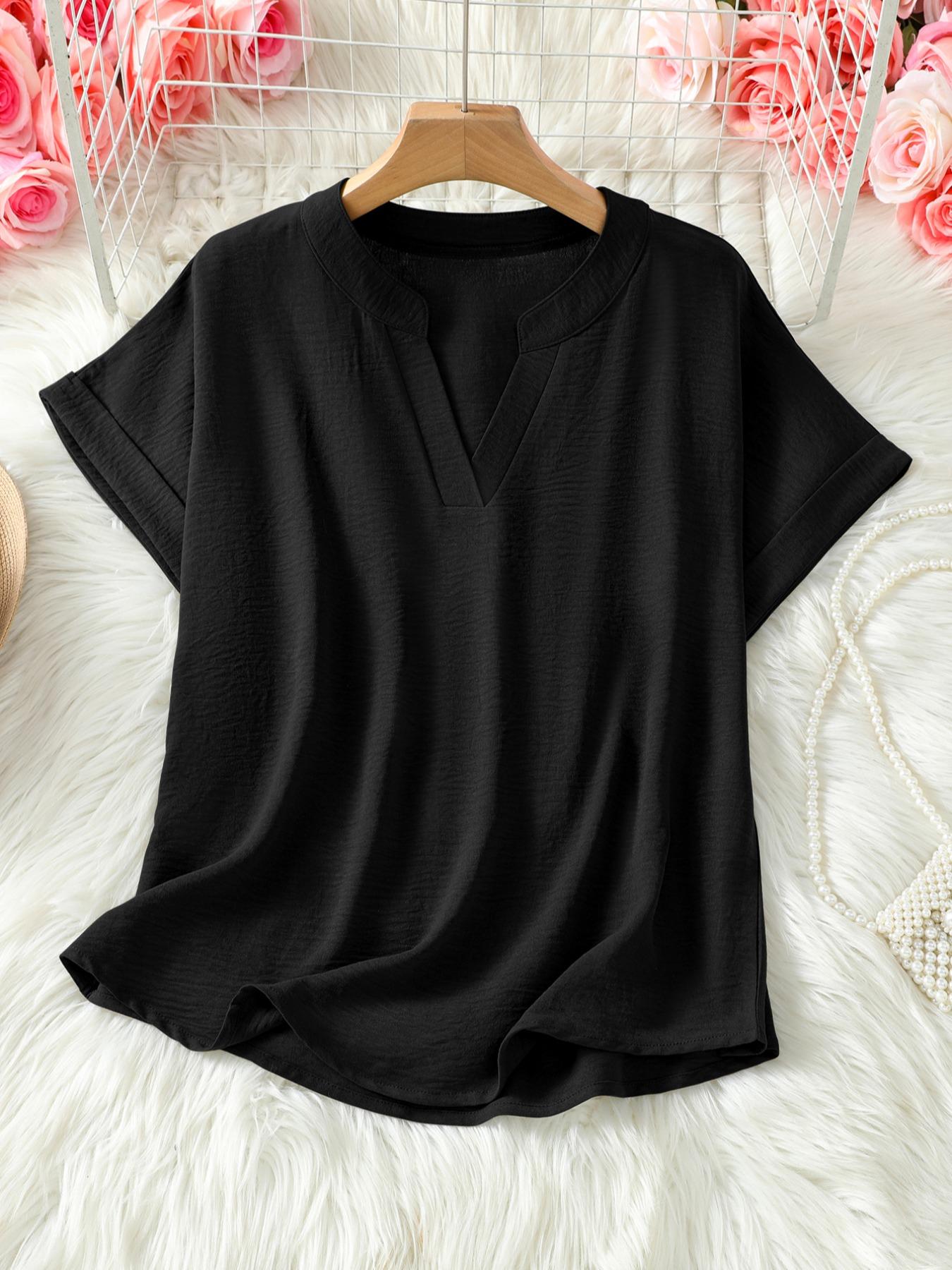 Women's Plain Short Sleeve Blouse, Casual Solid Color Top for Daily Wear, Ladies Clothes for All Seasons Women's Plain Short Sleeve Blouse, Casual Solid Color Top for Daily Wear, Ladies Clothes for All Seasons
