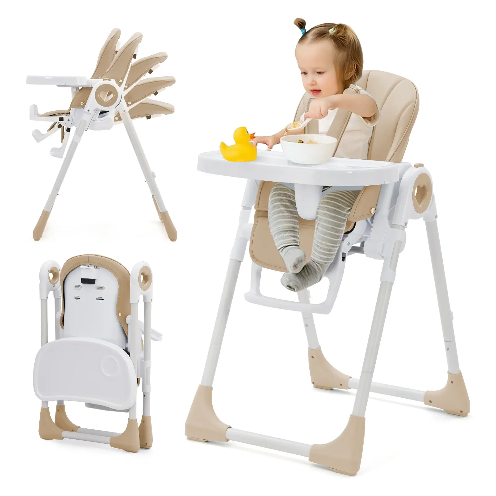 Space-Saving Collapsible Baby High Chair, Adjustable Height & Recline Positions, Removable Tray with 5-Point Harness, Lightweight & Easy to Clean