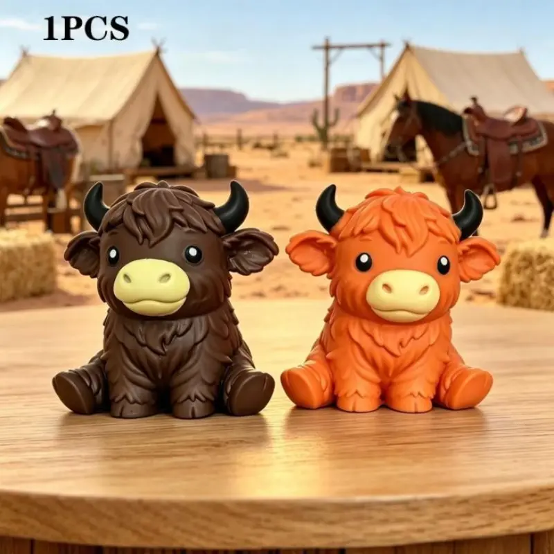 Cute Fluffy Highland Cow Squeezy Toy, Fun Fidget Squishy for Stress Relief, Soft Rebound Cow Stress Ball, Kawaii Anxiety Relief Toy