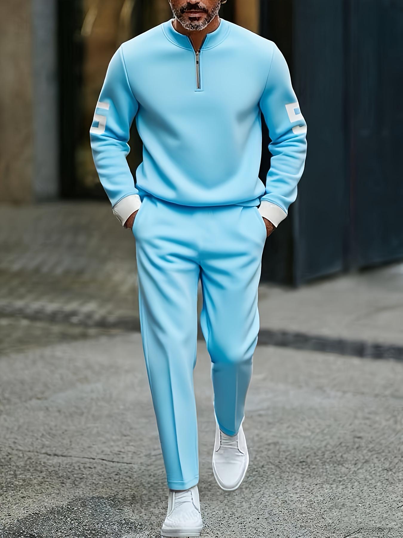 Fashion Stand up Collar Half Zipper Geometric Casual Simple Men's Set Fashion Stand up Collar Half Zipper Geometric Casual Simple Men's Set