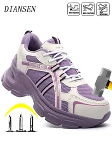 Women's Steel Toe Anti-Slip Composite Work Safety Shoes, Safety Footwear, Ergonomic Design, Durable, Comfortable, Lightweight, Breathable, Crush-Resistant, Puncture-Proof