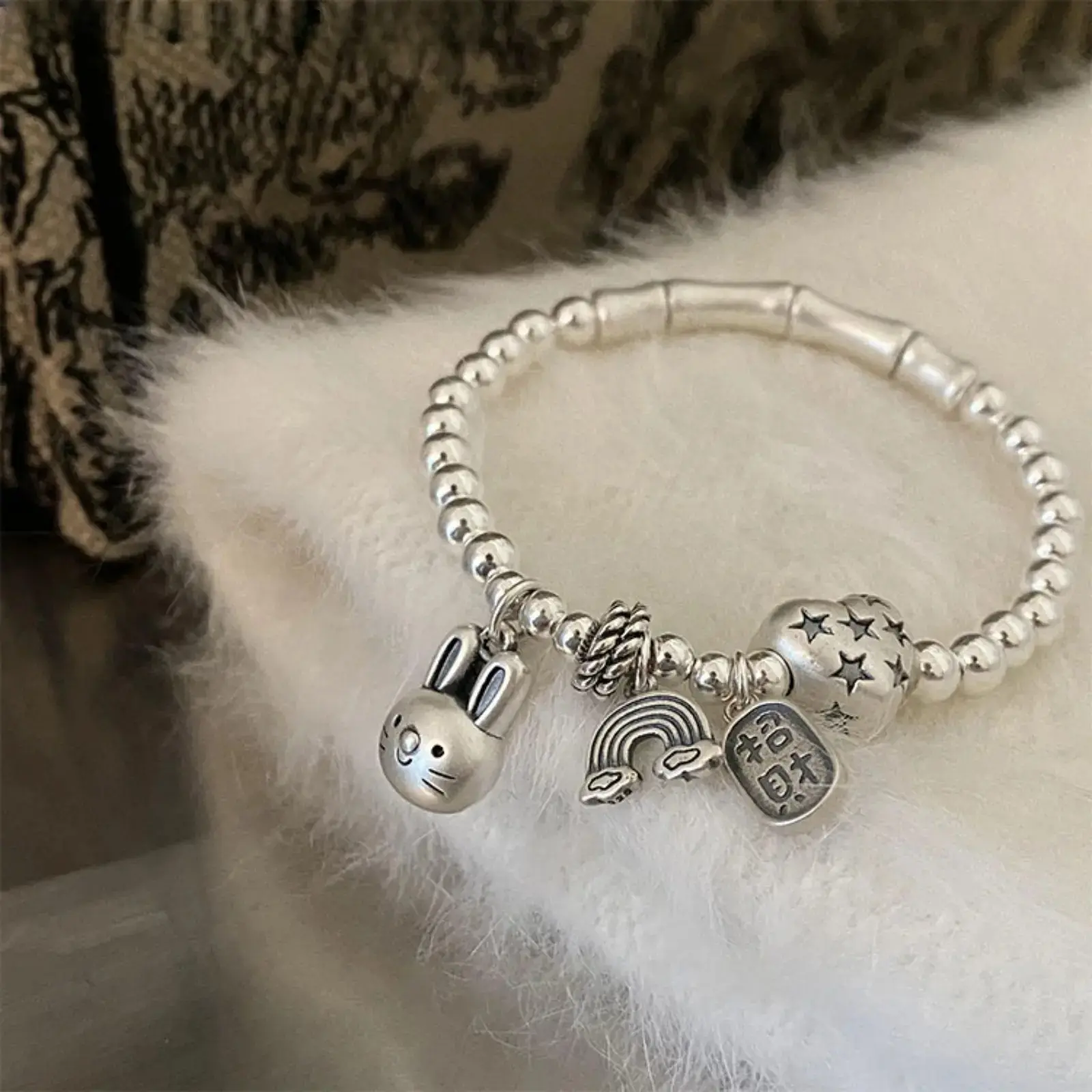 New Arrival Romantic Heart & Rabbit Charm Bracelet - 925 Sterling Silver Animal Jewelry for Women, Cute Valentine's Day & Birthday Gift