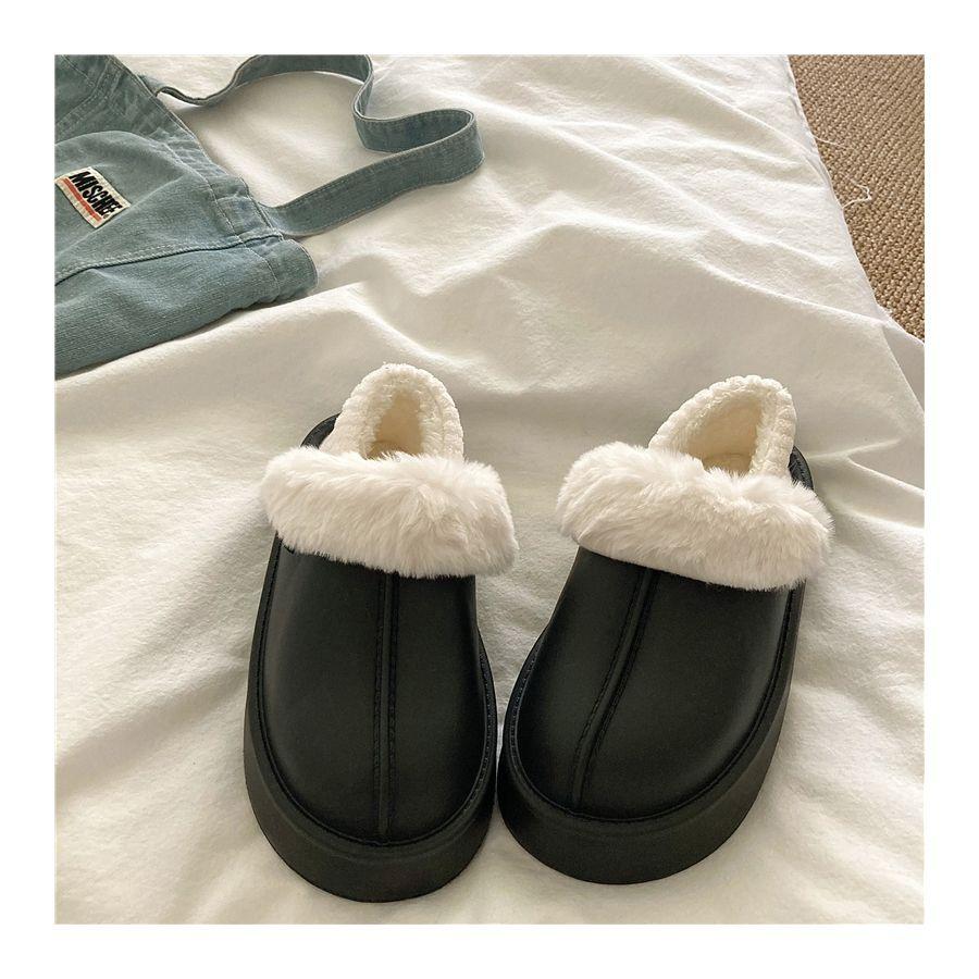 Crestar Winter Women Fuzzy Slippers New Outdoor Waterproof Cotton Shoes Warm Fluffy Home Slides Detachable Plush Cotton Slippers
