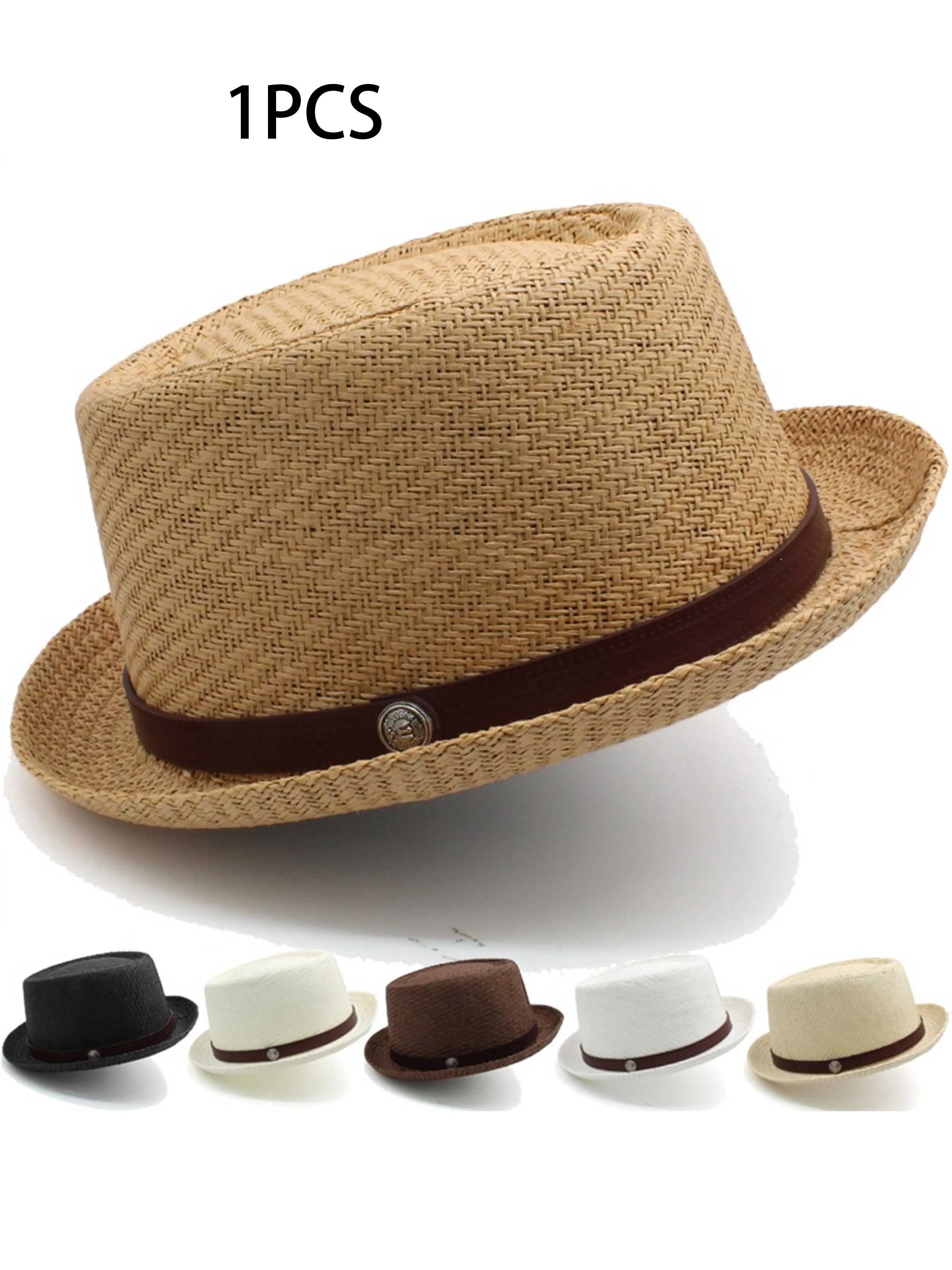 Ribbon Metal Button Straw Hat, Summer Breathable Beach Sun Hat, Men's Classic Short Brim Panama Hat, Vintage Gentleman Outdoor Travel Hat, Casual Summer Hat