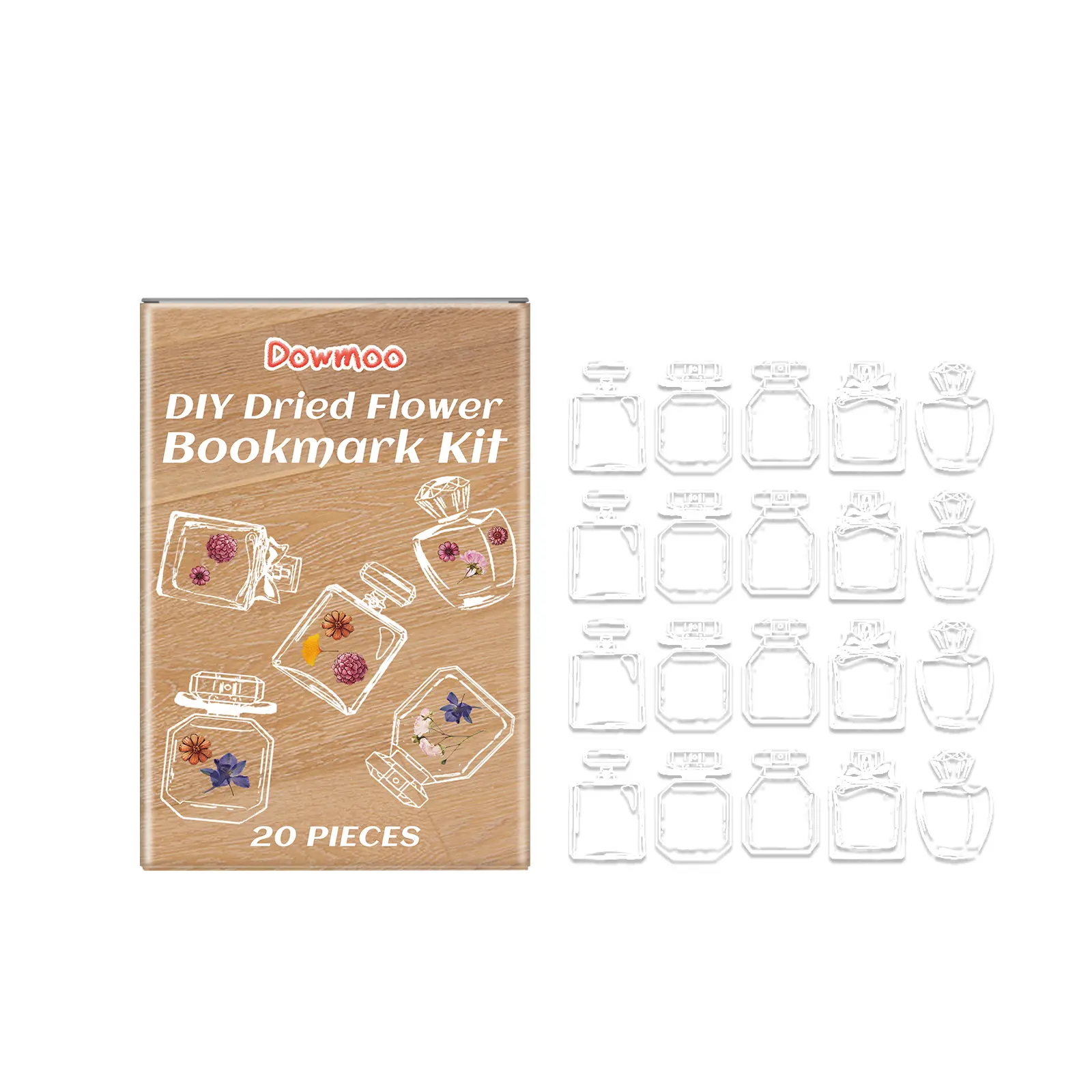 Dry Flower DIY Bookmark Kit, Handmade Clear Glass Bottle Decoration, Office Stationery Bookmark with Curtain Stickers