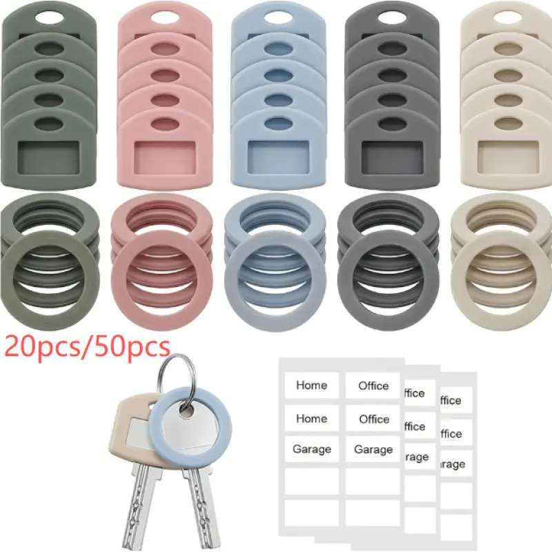 20pcs/50pcs silicone key cap with label key label-color coding is suitable for home office keys, caps for key head protectors, and label system for identification (no pendant).