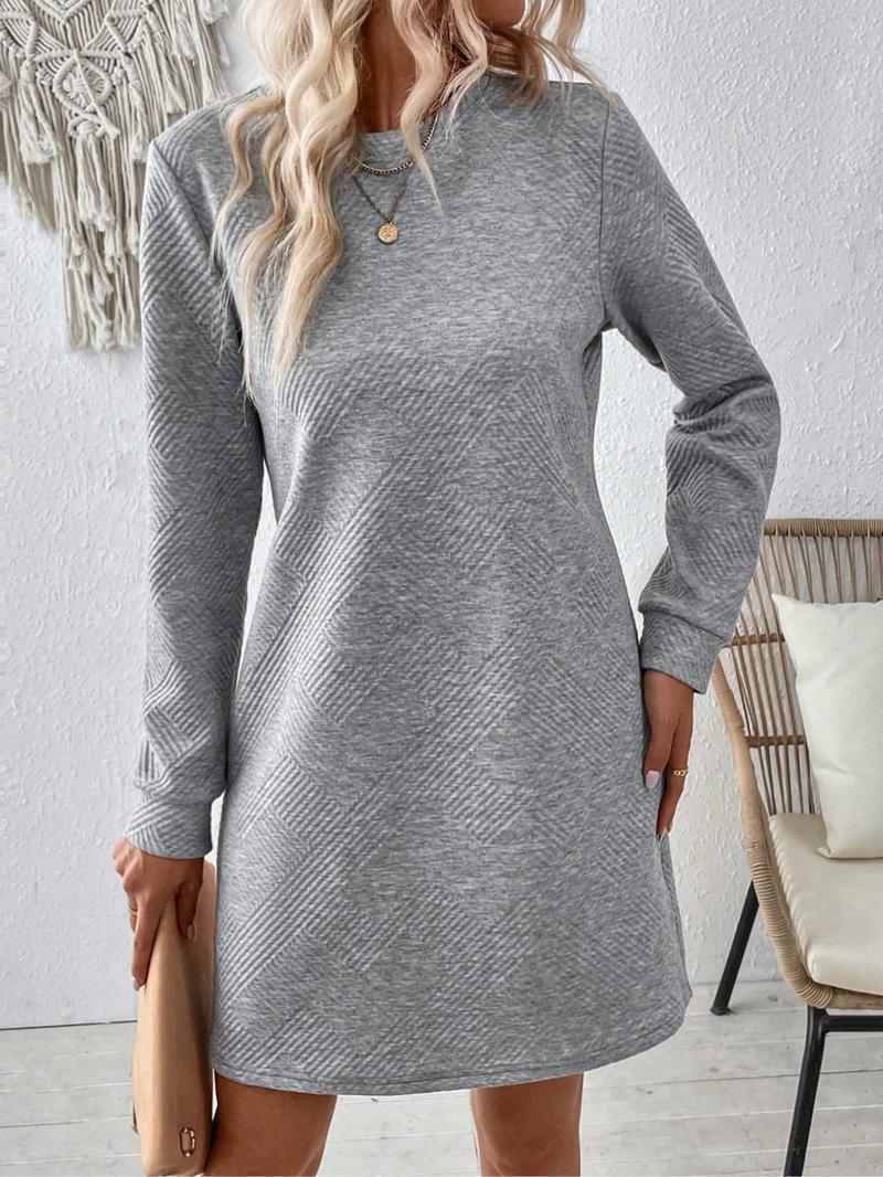 Women's Casual Elegant Long Sleeve Dress, Spring & Fall Season, Christmas Style, Fitted Plain Pattern, Perfect for Daily Wear