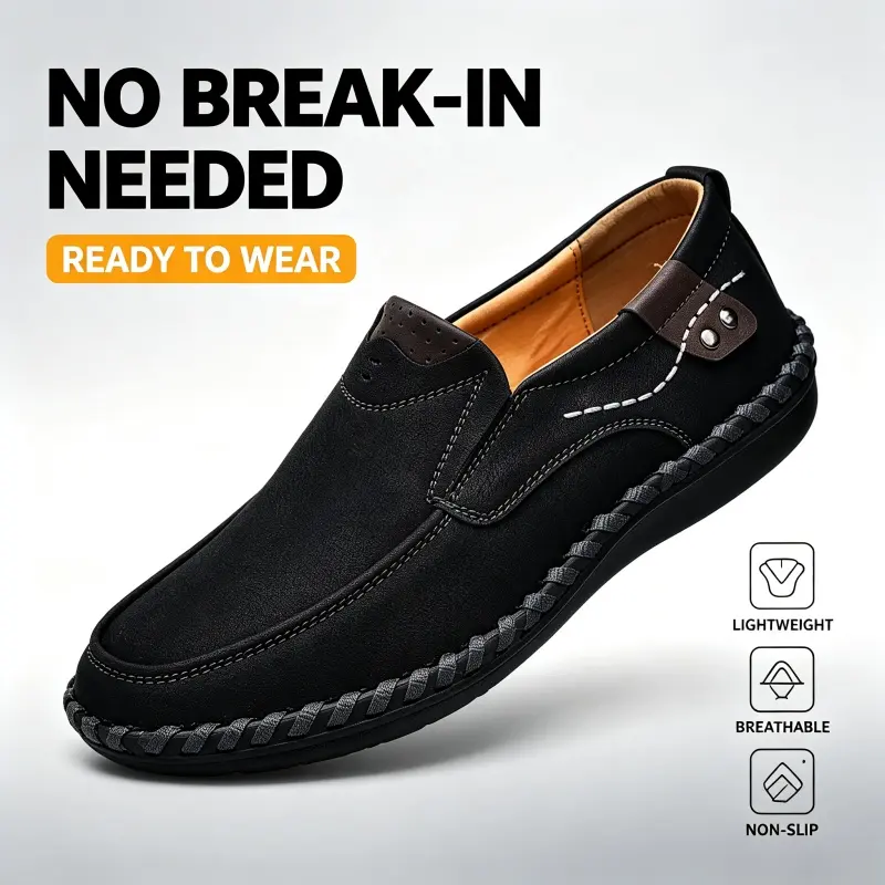 Handmade Leather Shoes Men's Comfortable Slip on Loafers Daily Work Casual Shoes