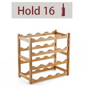 Bamboo Wine Rack, Sturdy and Durable Countertop Wine Storage Cabinet Shelf for Pantry - 4 Tiers 16 Bottle Wine Rack