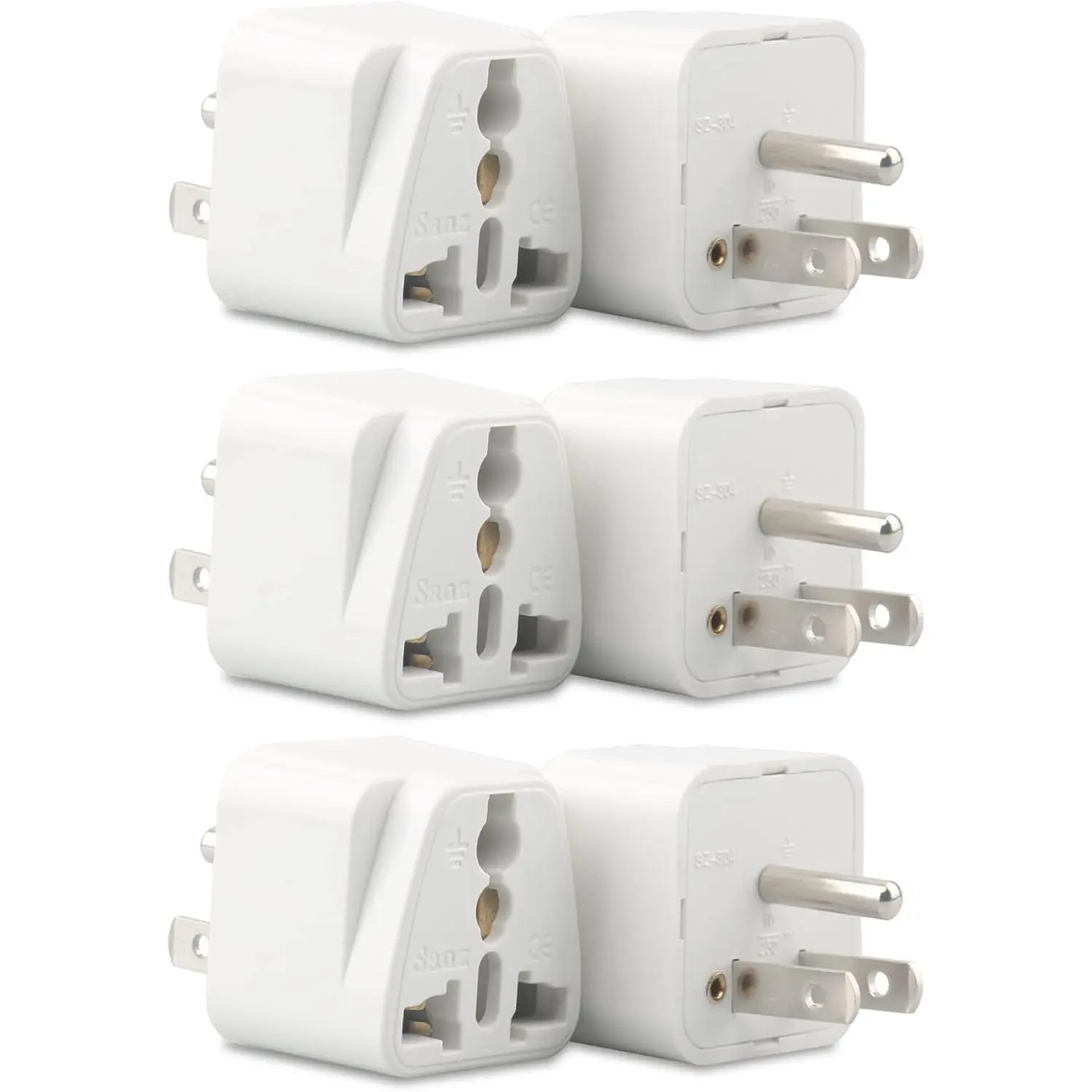 6 Pack European to  Plug Adapter, UK to  Plug Adapter, India to  Plug Adapter,  Plug Adapter for EU, UK, IN, AU, CN, IT, BR, CH-Type B, White