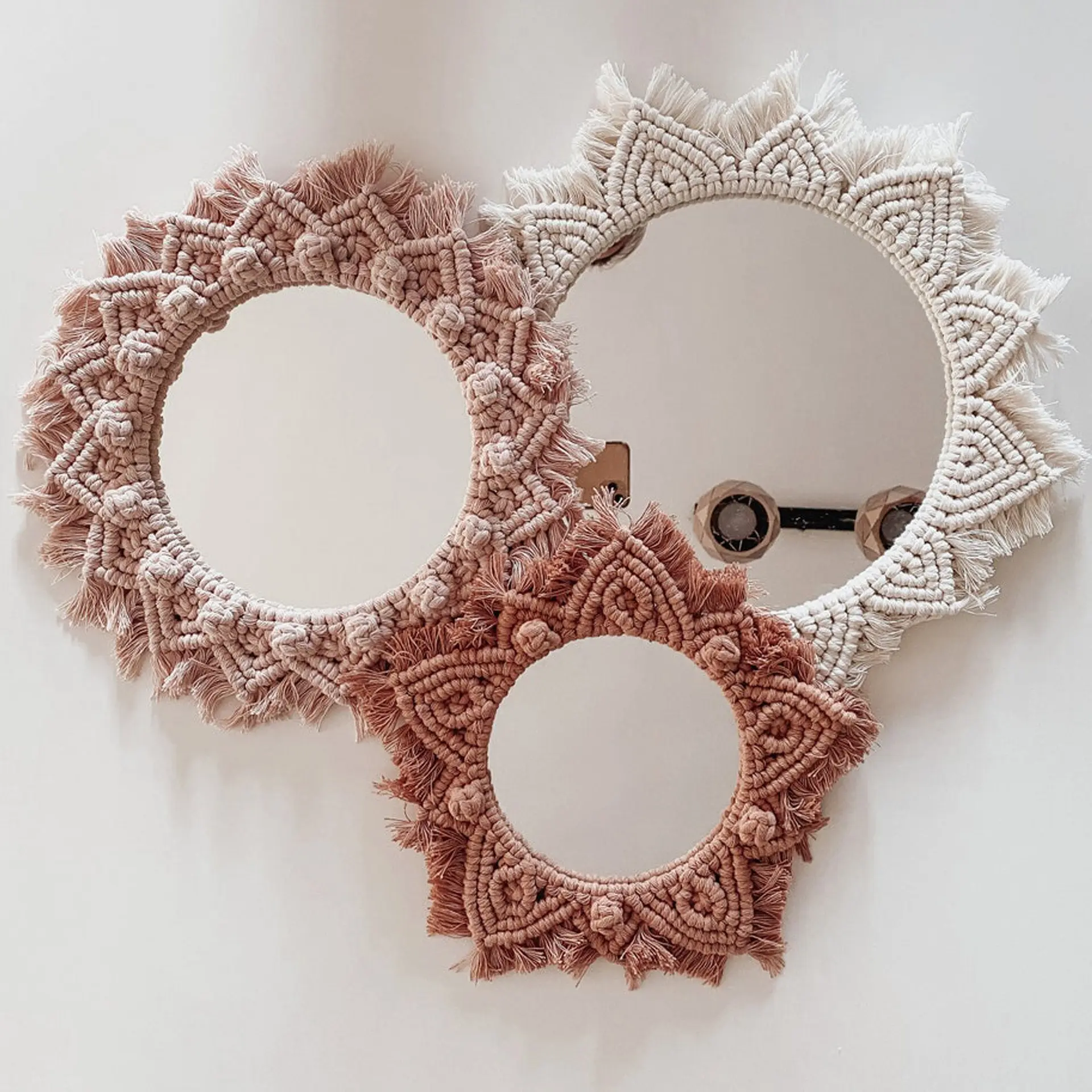Macrame Wall Hanging, Bohemian Style Acrylic Mirror, Handmade Fringe Trim, Makeup Mirror, Background Wall Decor, Bed Headboard Ornament