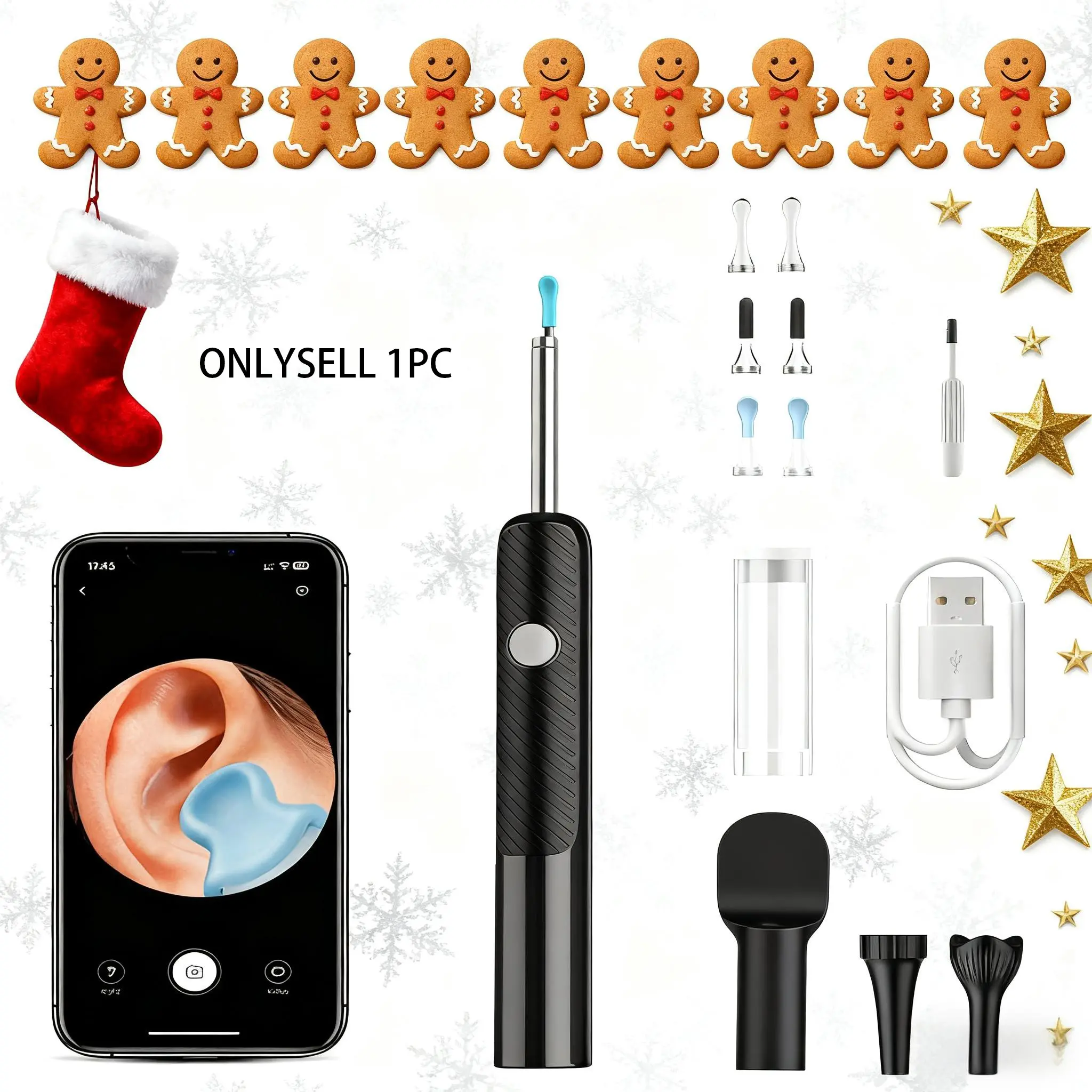 bebird Smart Visual Ear-Clean Rod, Ear Wax Removal Tool, Earwax Removal Tools, Spade Ear Cleaner with Ear Camera, HD Ear Scope, Earwax Remover Picker Ear Pick with 6 LED Light for Earwax Cleaning, Earpick Flashlight, Earwax Removal Kit, Ear Cleaning Stick