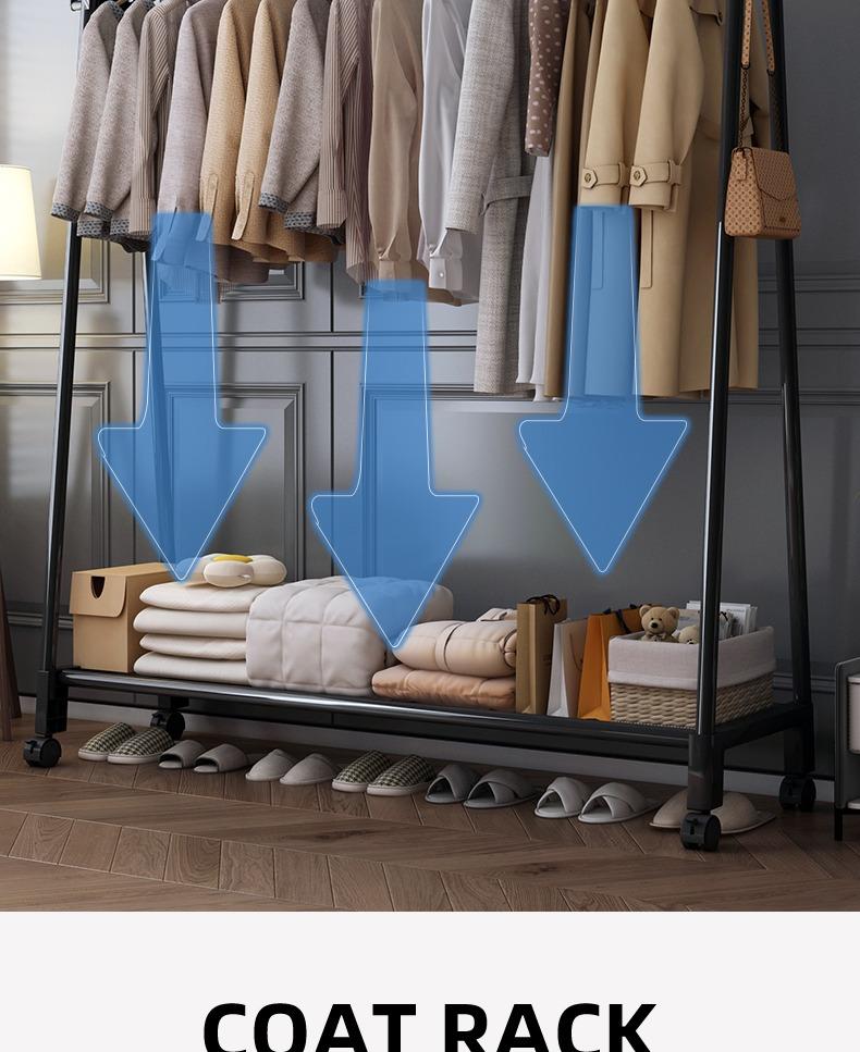 Trending U-Shaped Clothes Drying Pole with Wheels, Double-Layer, 110cm Height, 153cm, 36cm Width, Black