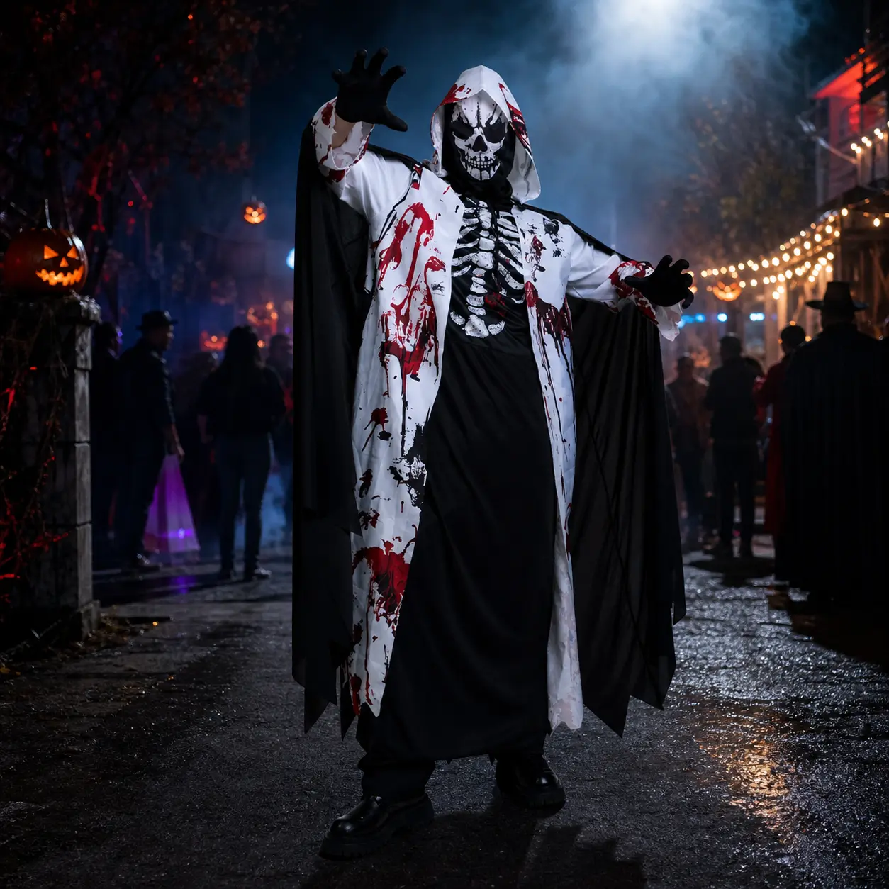 Adult-Kid Halloween Cosplay Costumes, Creepy Look Gothic Clothes for Haunted House, Family Party Stage Performance Roleplay Dress-Up Suit