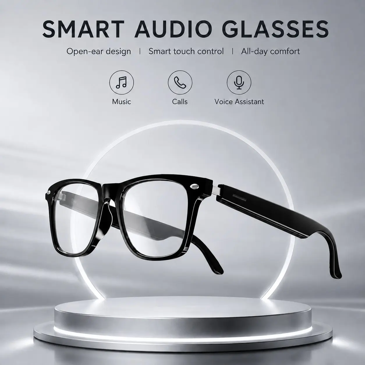 Smart Bluetooth Sunglasses for Men Women, Open-Ear Audio Glasses with Wireless Music, Built in Mic, Hands-Free Calls, Touch Control and UV Protection, Multifunctional Smart Glasses