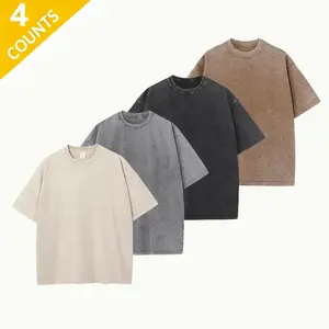 4Pack Oversized Tshirts for Men Gym Vintage Heavyweight T Shirts Cotton Workout Acid Wash Baggy Tees  men's t shirts