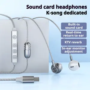 Type-C Wired Earphones for Phone Tablet Laptop, Karaoke Game Music Live Streaming, Noise Reduction Microphone, Strong Bass, Volume Control