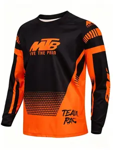 Men's Mountain Bike Cross-Country Printed Long Sleeve Cycling Apparel, Breathable Quick-Dry Mountain Bike Sports Top, Casual Riding Training Clothes, Cycling Shirt