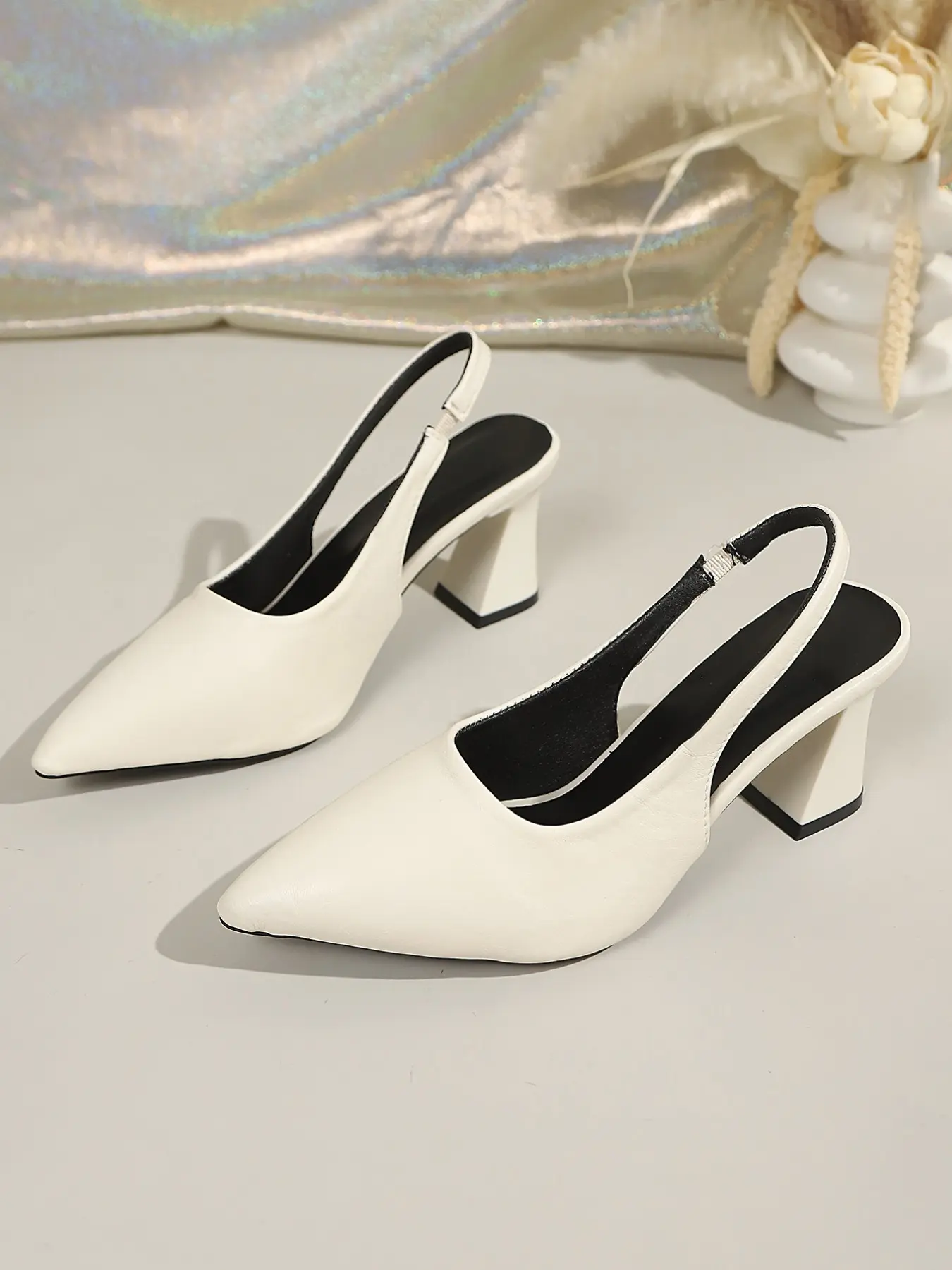 Elegant V-Neck Pointed Toe Sandals, Adjustable Straps, Geometric Heel Design, & Cream Colors, Perfect for Office & Casual Wear