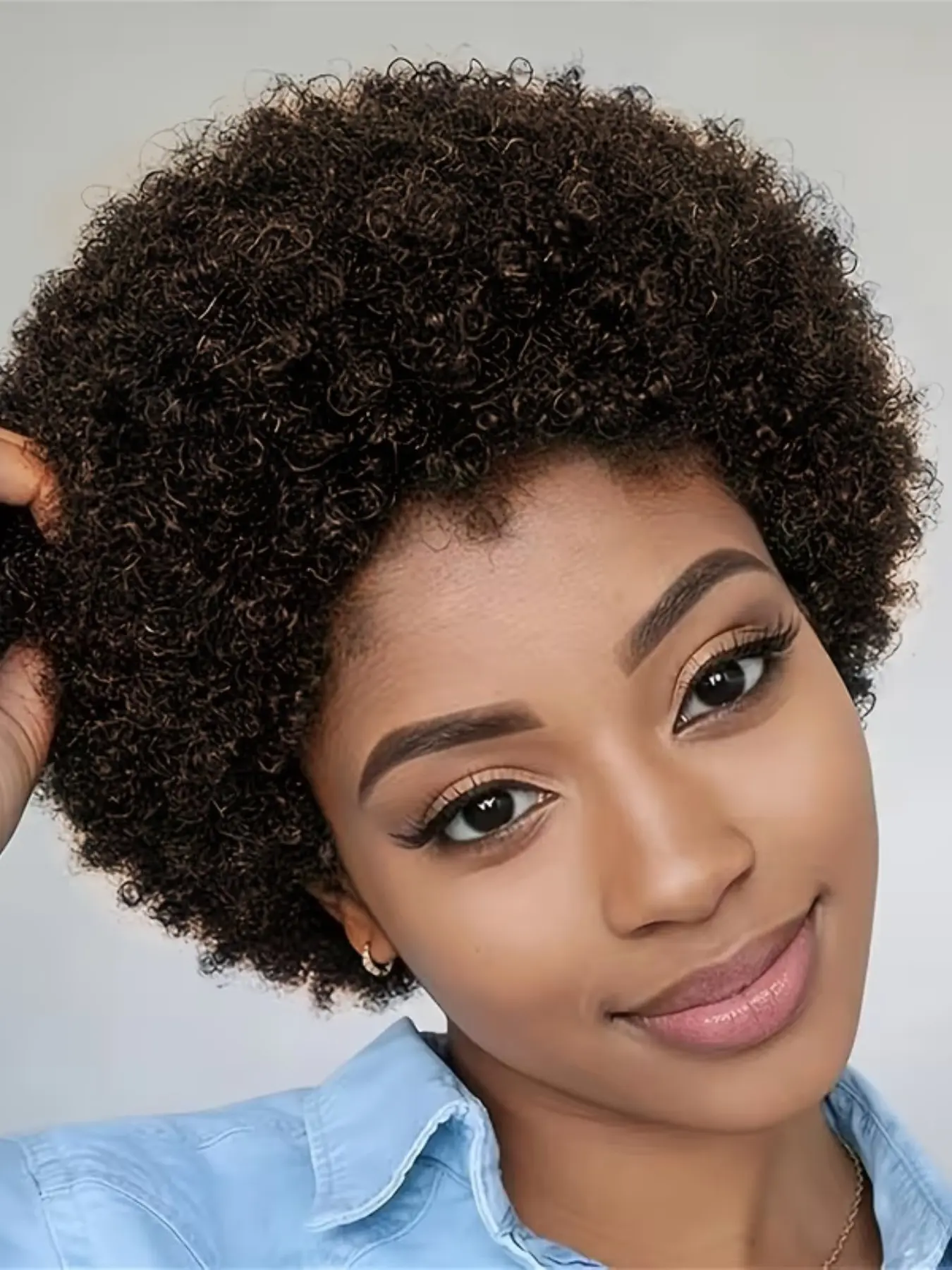 Short Human Hair Afro Kinky Curly Wigs for Women Real Human Hair Wigs Pixie Cut Curly Wigs Black  Curly Afro Hair Wigs 1B Color