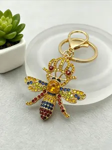 1PC Cute Bee Keychain Rhinestone Bee Key Ring Pendant Charm for Bag Car Key Accessory