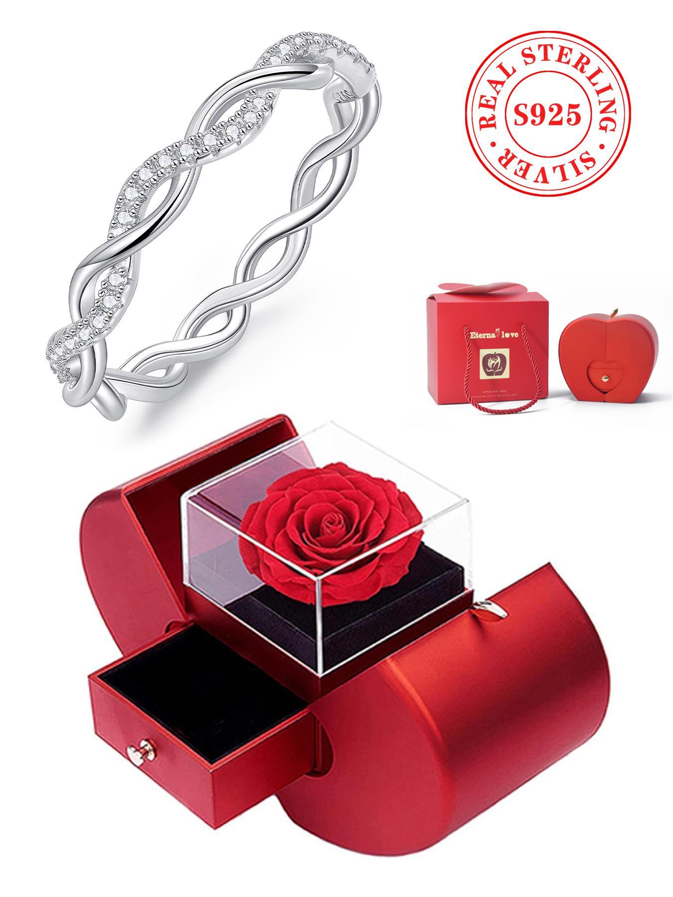 S925 Sterling Silver Ring, Twist Design Rhinestone Decorated Ring for Women As Gifts, Statement Ring, Fashion Jewelry for Party, Daily Decor, Trendy All-match & Exquisite Jewelry for Birthday Gift, with Box, Fall Outfits, Fall Freshness