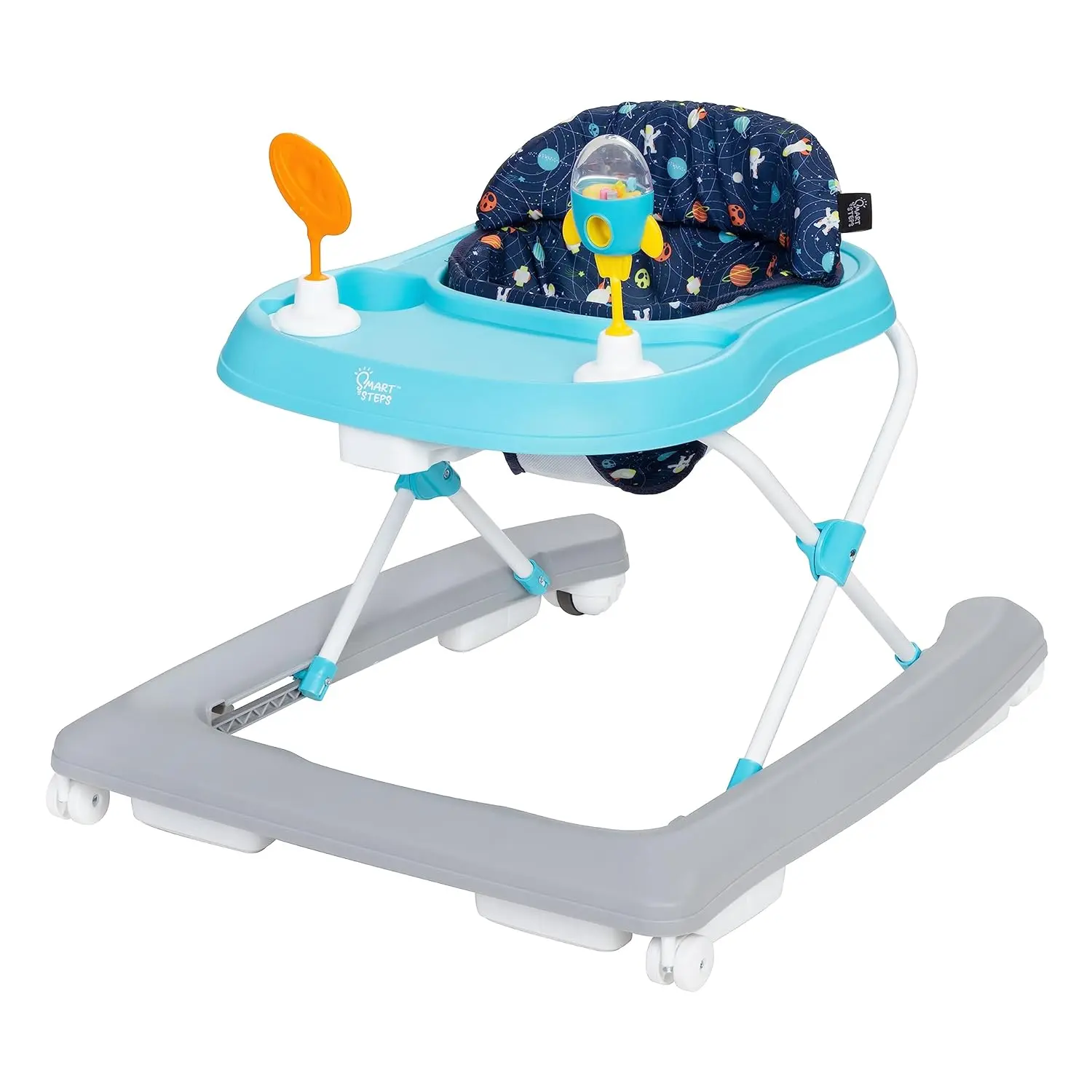 Baby Activity Walker and Entertainer with Removable Toys, Large Activity Tray and Cup Holder, Adjustable Height, Foldable Design for Easy Storage, Infant Learning Walker for Boys and Girls 6 Months+ (Space Walk Navy)