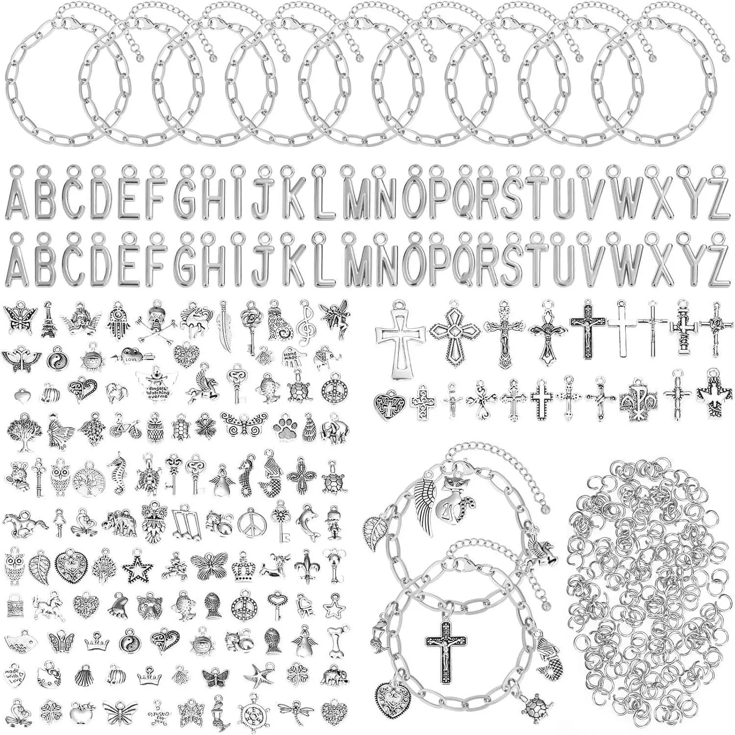 384 count  Charm Bracelet Making Kit, Including Paperclip Chain Bracelets,  Charms, Jump Rings for DIY Bracelet Making
