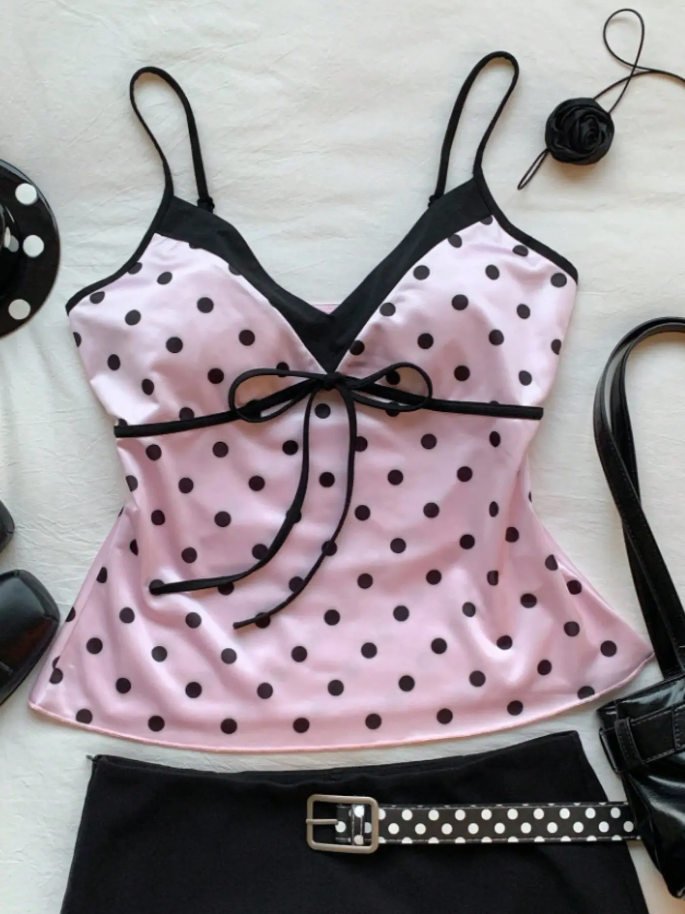 Fashion Sweet Polka Dot Sexy Girl Tank Top, Trendy Ladies' Camisole, Stylish Summer Wear, Perfect for Casual