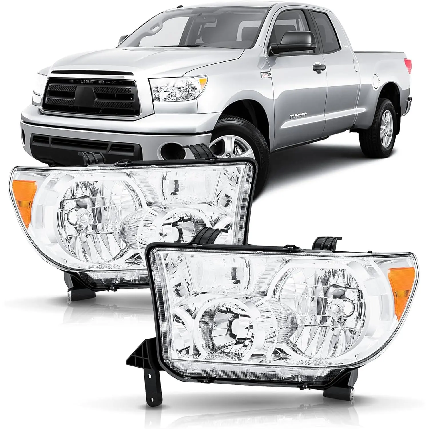 Headlights Assembly compatible with 2007-2013 Toyota Tundra with Level Adjuster, for 2008-2017 Toyota Sequoia Headlamp (12-14 Models Without Headlight Washer),hi