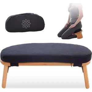 Folding Meditation Bench - Bamboo Kneeling Stool w/Locking Magnetic Hinges - Prayer Kneeler Seiza Chair w/Soft Pillow & Travel Bag