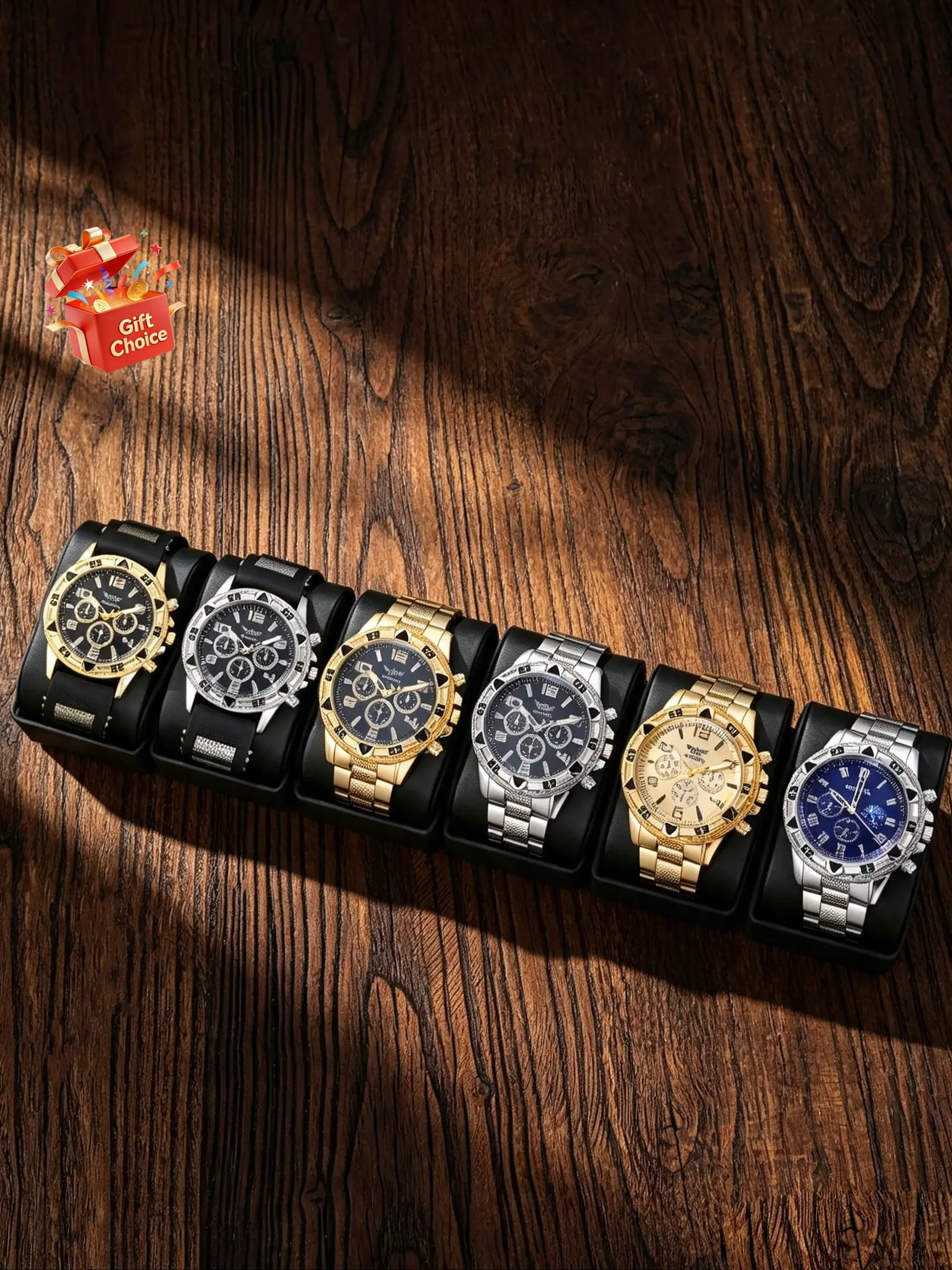 Men's Watch Set, Business Casual Quartz Analog Watches, Golden Color Alloy Case, Perfect Gift for Him, Exquisite Watch Set, All Seasons Wear